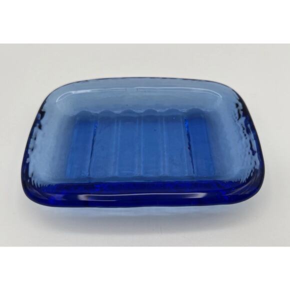 Fire and Light Recycled Glass Soap Dish Trinket Dish Cobalt Blue - Picture 1 of 11
